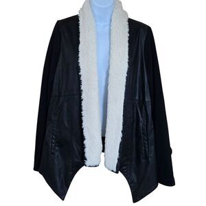 Faux Leather Sherpa Lined Open Front Jacket whimsygoth boho glam soft unique